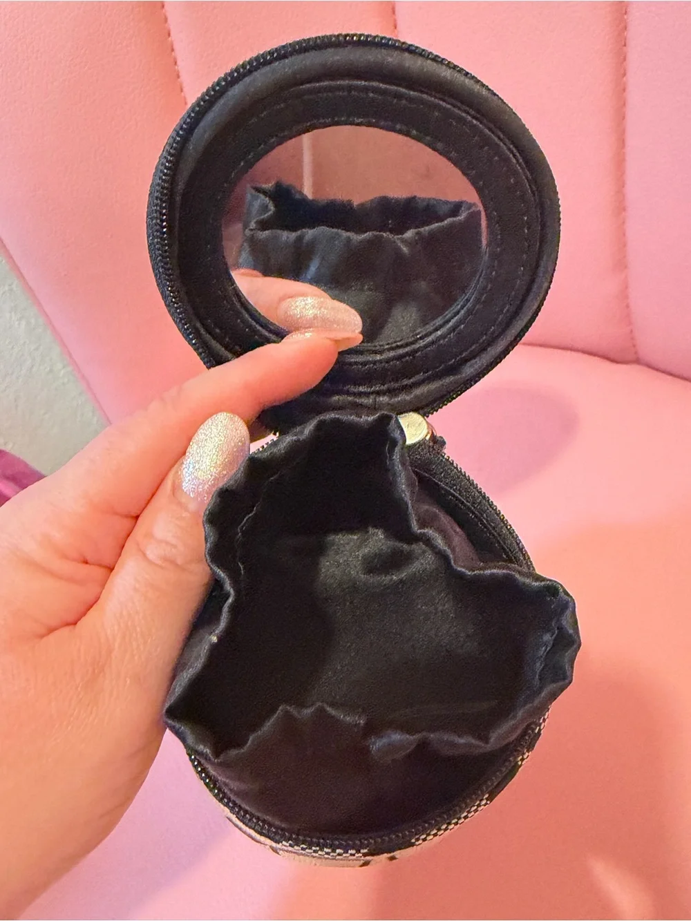 Coach Black & Cream Patterned Round Jewelry Case